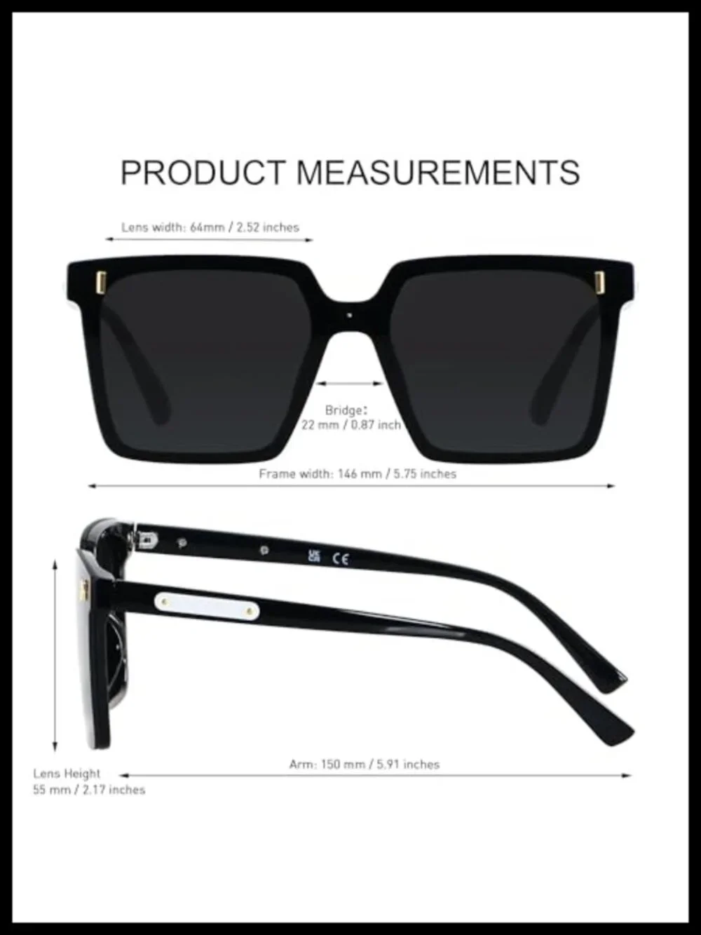 Oversized Square Sunglasses Women Men Rimless UV Protection